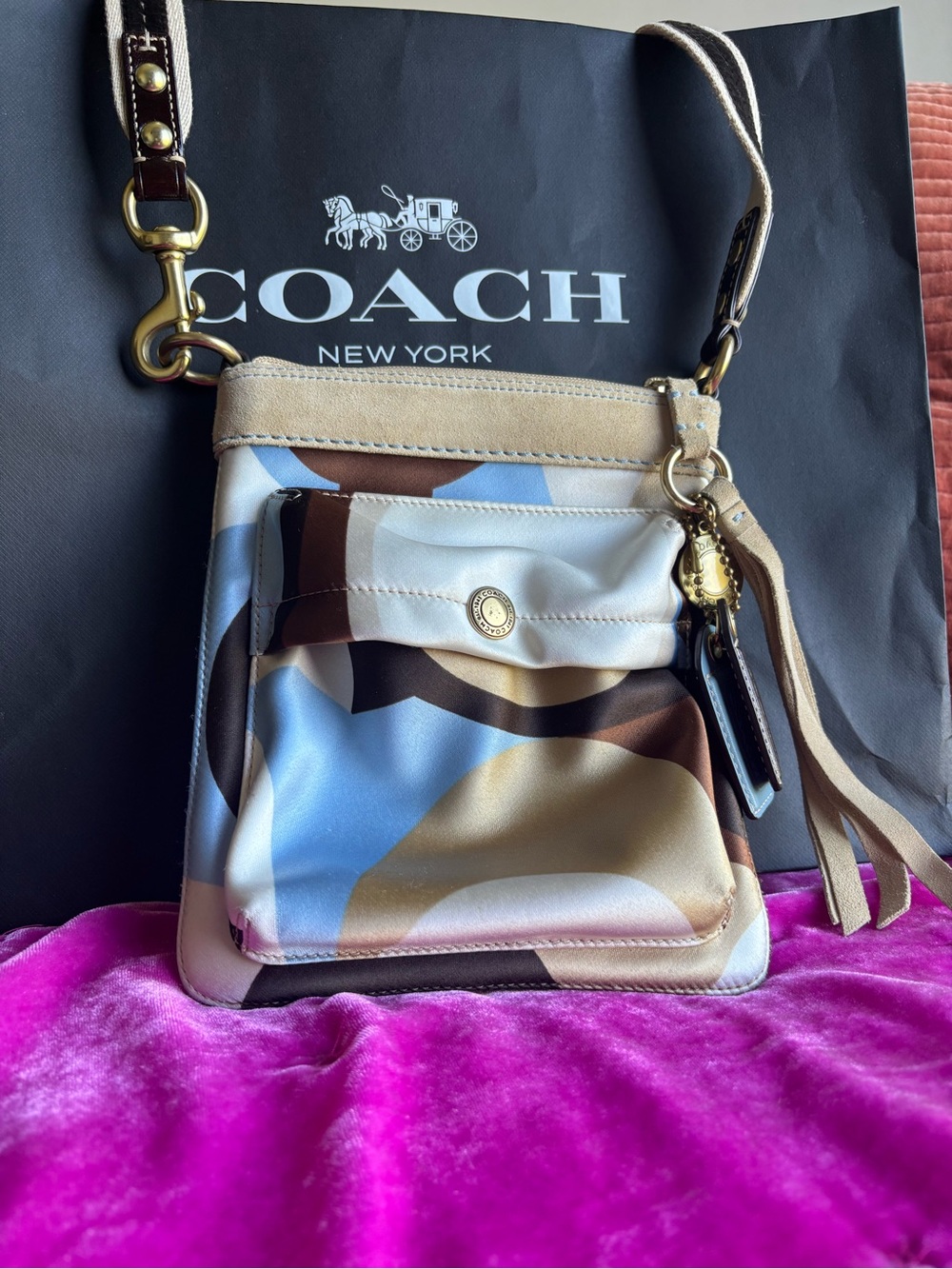 Coach Satin Scarf Multicolor Printed Crossbody Bag
